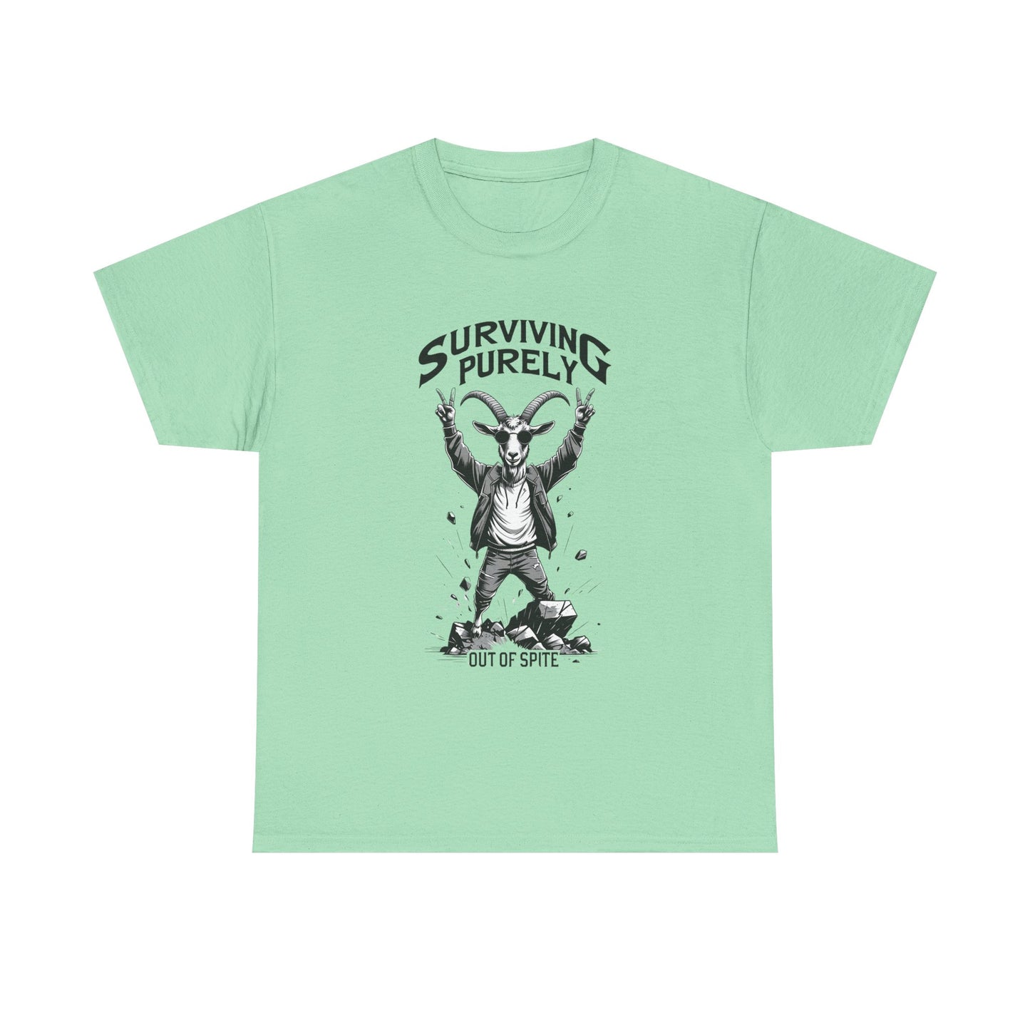 "Surviving Purely Out of Spite" Goat T-Shirt – Funny Mental Health Shirt
