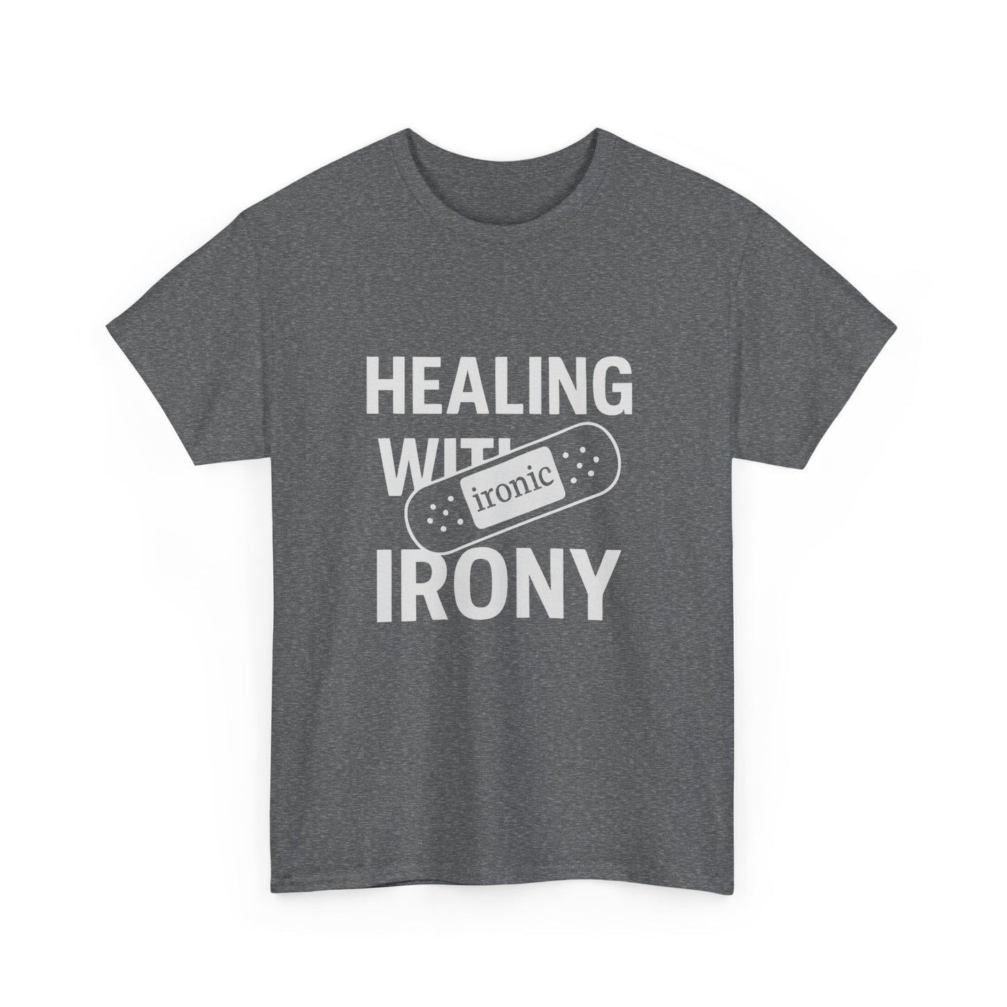 Healing With Irony – Funny Mental Health Bandage T-Shirt | Dark