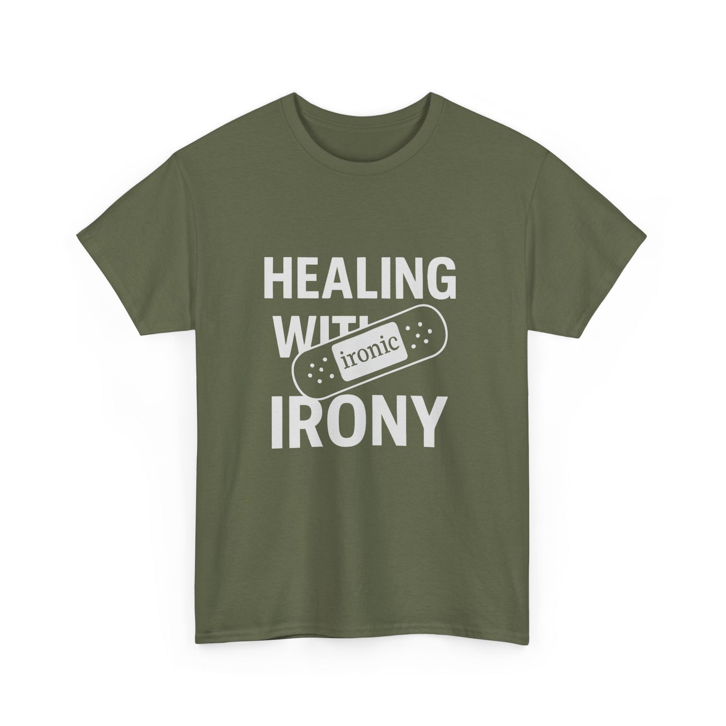 Healing With Irony – Funny Mental Health Bandage T-Shirt | Dark
