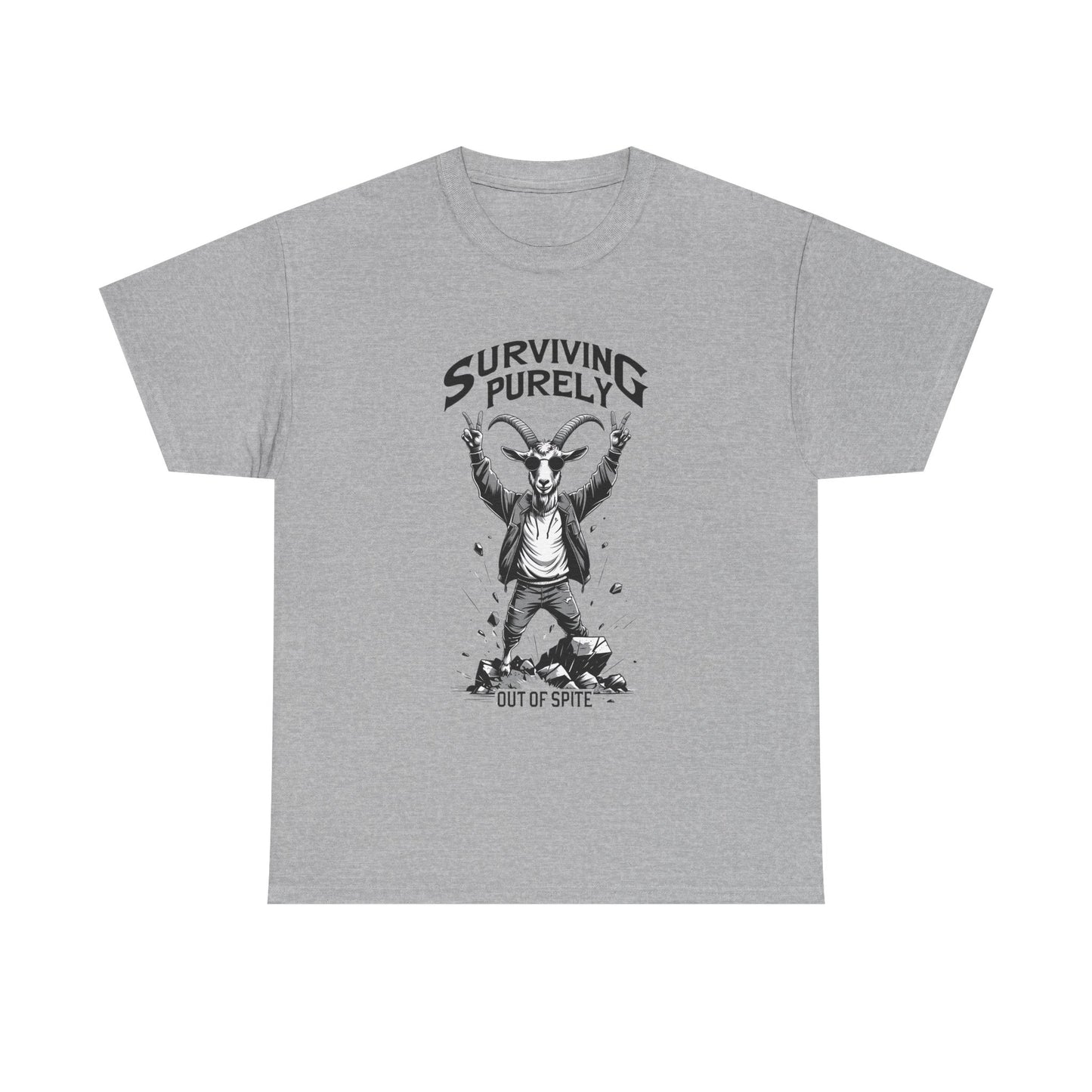 "Surviving Purely Out of Spite" Goat T-Shirt – Funny Mental Health Shirt