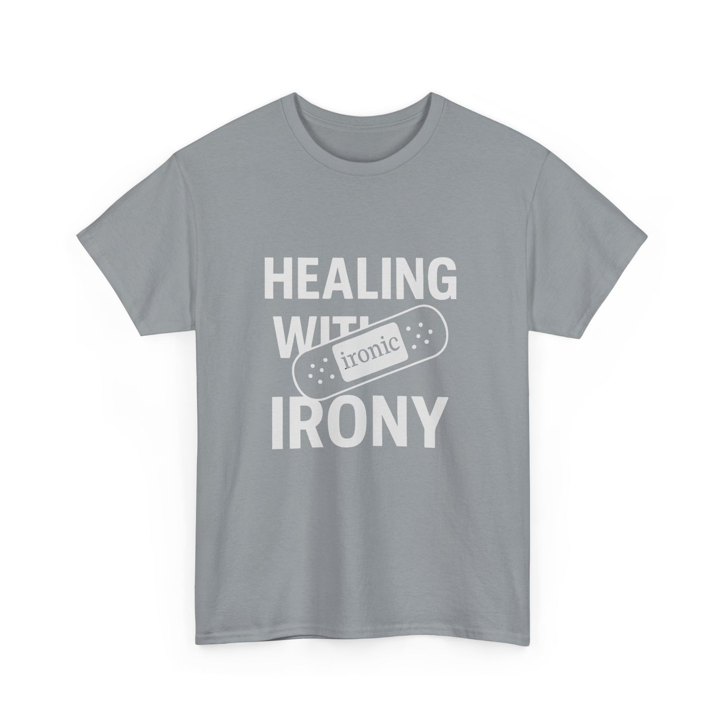Healing With Irony – Funny Mental Health Bandage T-Shirt | Dark