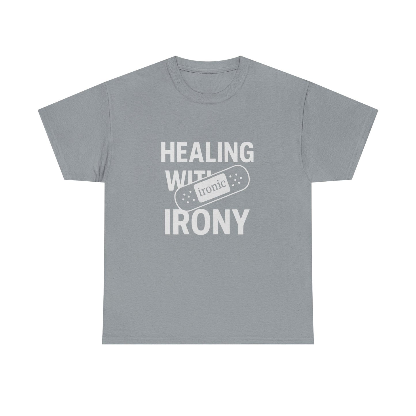 Healing With Irony – Funny Mental Health Bandage T-Shirt | Dark