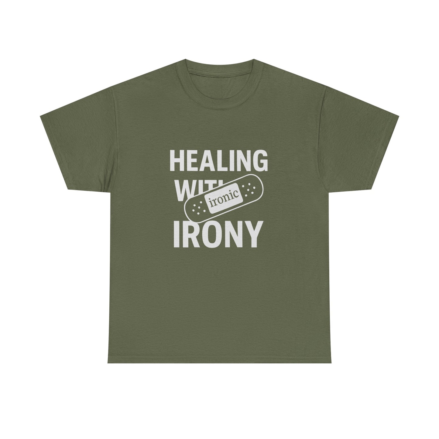 Healing With Irony – Funny Mental Health Bandage T-Shirt | Dark