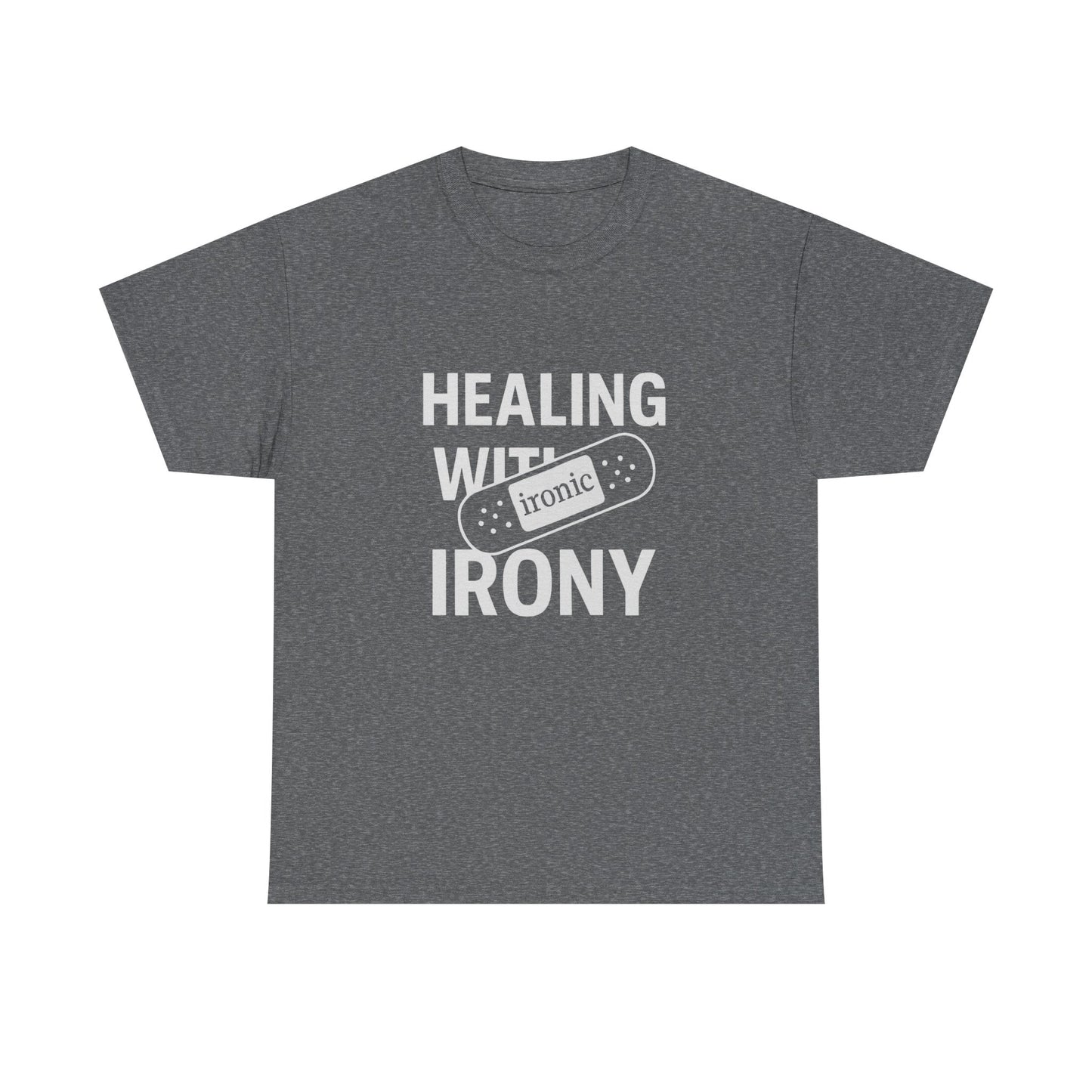 Healing With Irony – Funny Mental Health Bandage T-Shirt | Dark