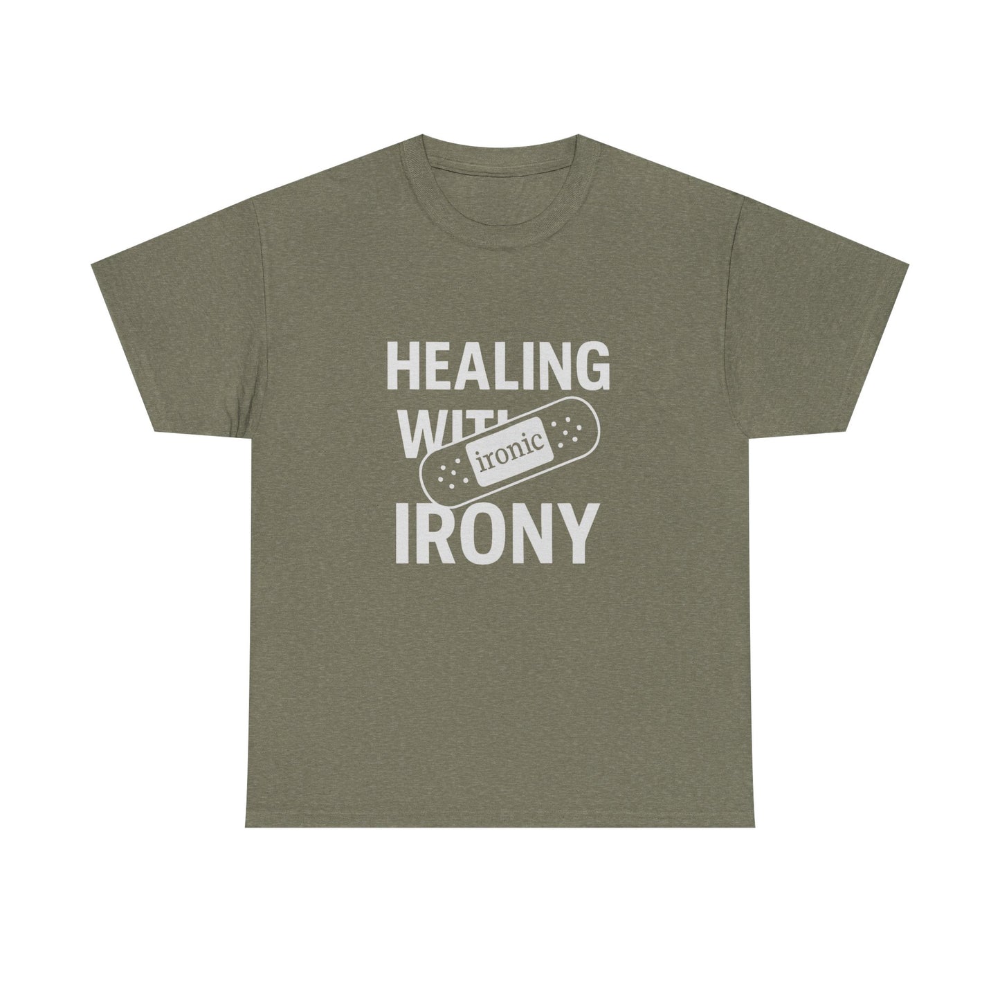 Healing With Irony – Funny Mental Health Bandage T-Shirt | Dark