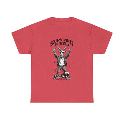 "Surviving Purely Out of Spite" Goat T-Shirt – Funny Mental Health Shirt