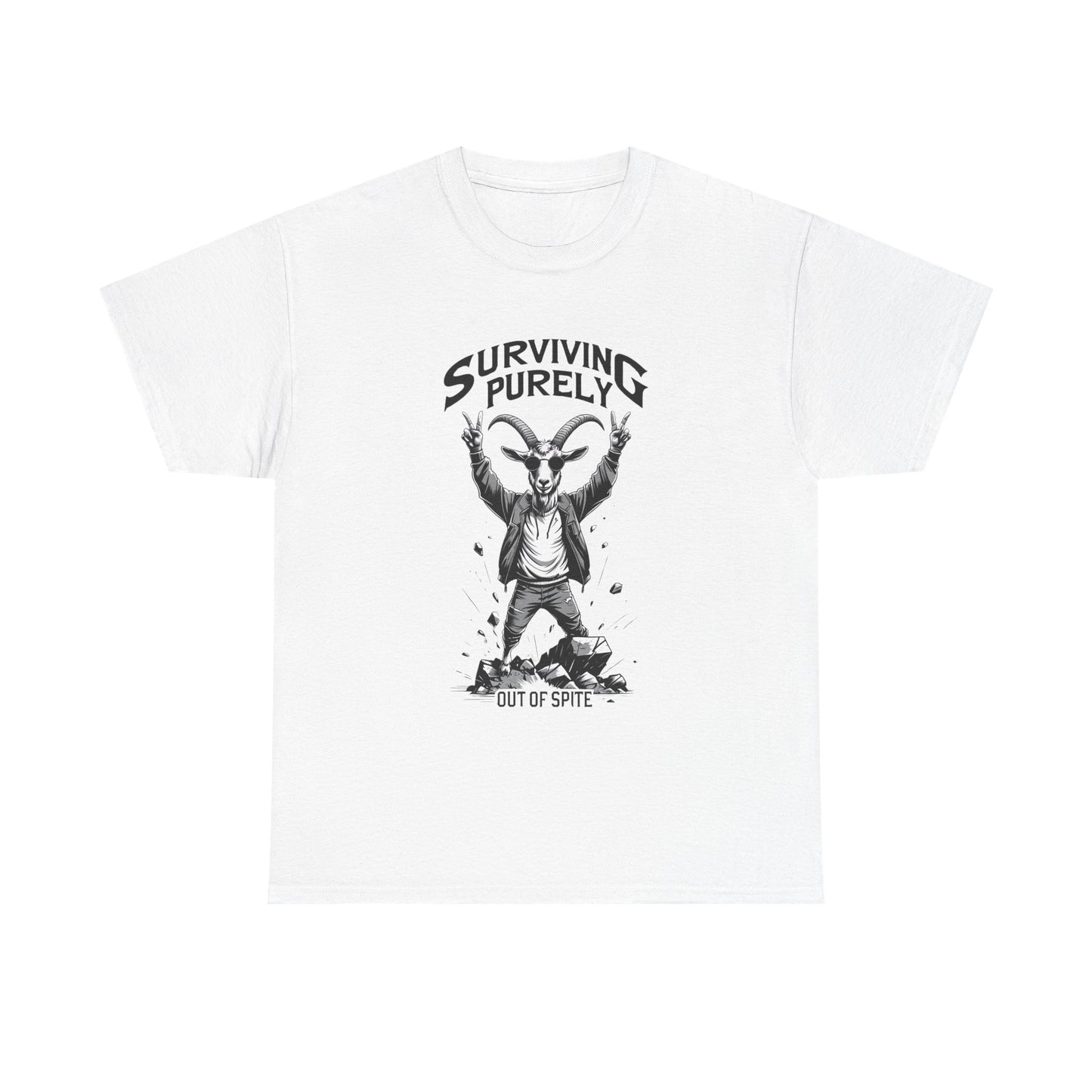 "Surviving Purely Out of Spite" Goat T-Shirt – Funny Mental Health Shirt