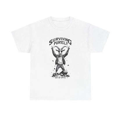"Surviving Purely Out of Spite" Goat T-Shirt – Funny Mental Health Shirt