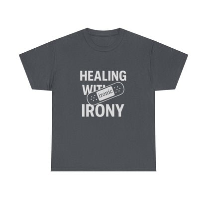 Healing With Irony – Funny Mental Health Bandage T-Shirt | Dark
