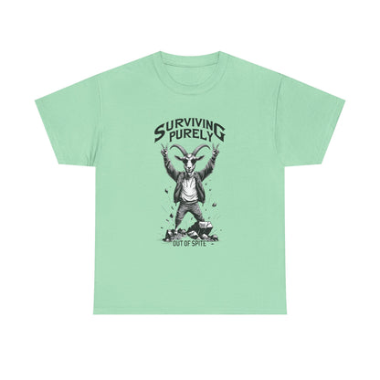 "Surviving Purely Out of Spite" Goat T-Shirt – Funny Mental Health Shirt