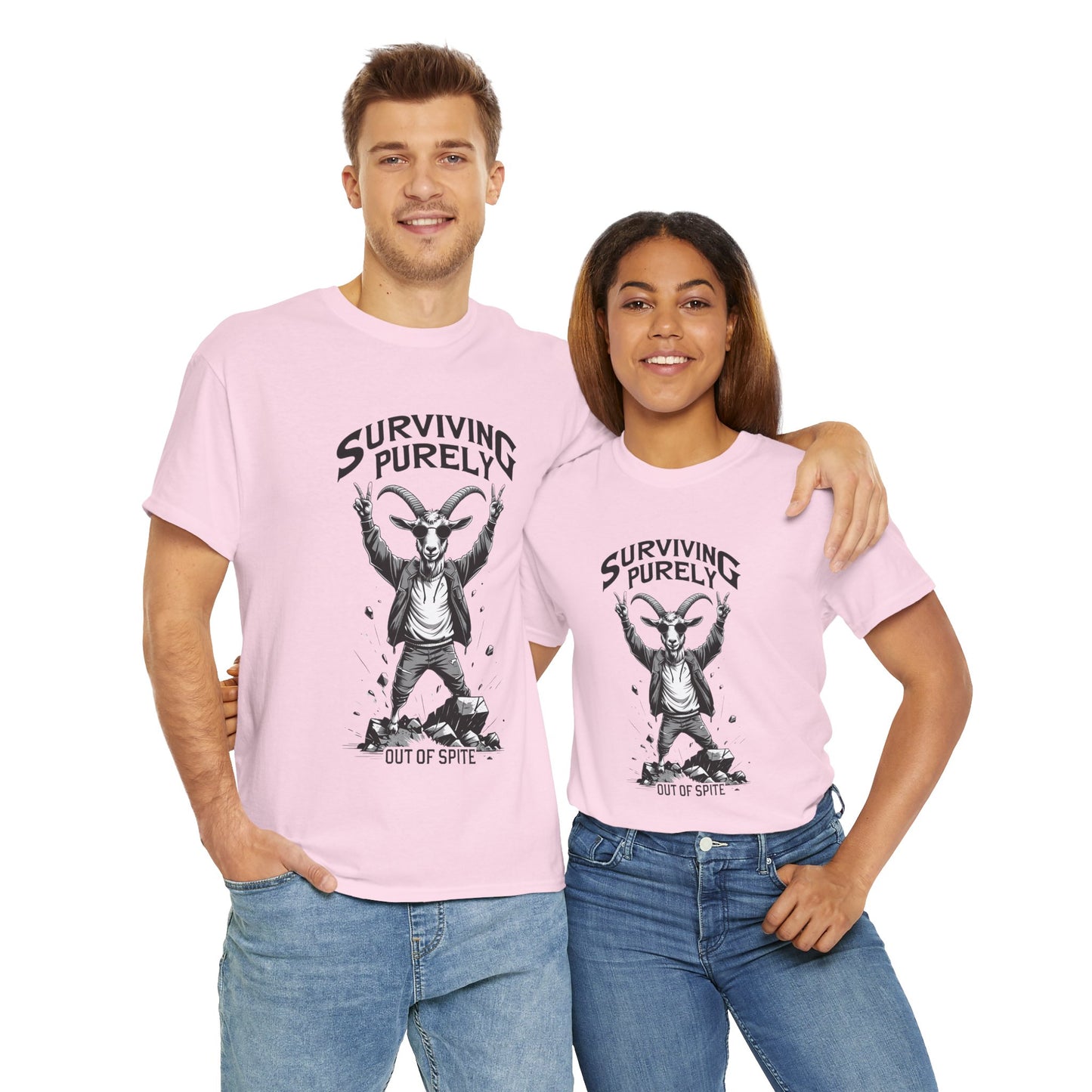 "Surviving Purely Out of Spite" Goat T-Shirt – Funny Mental Health Shirt
