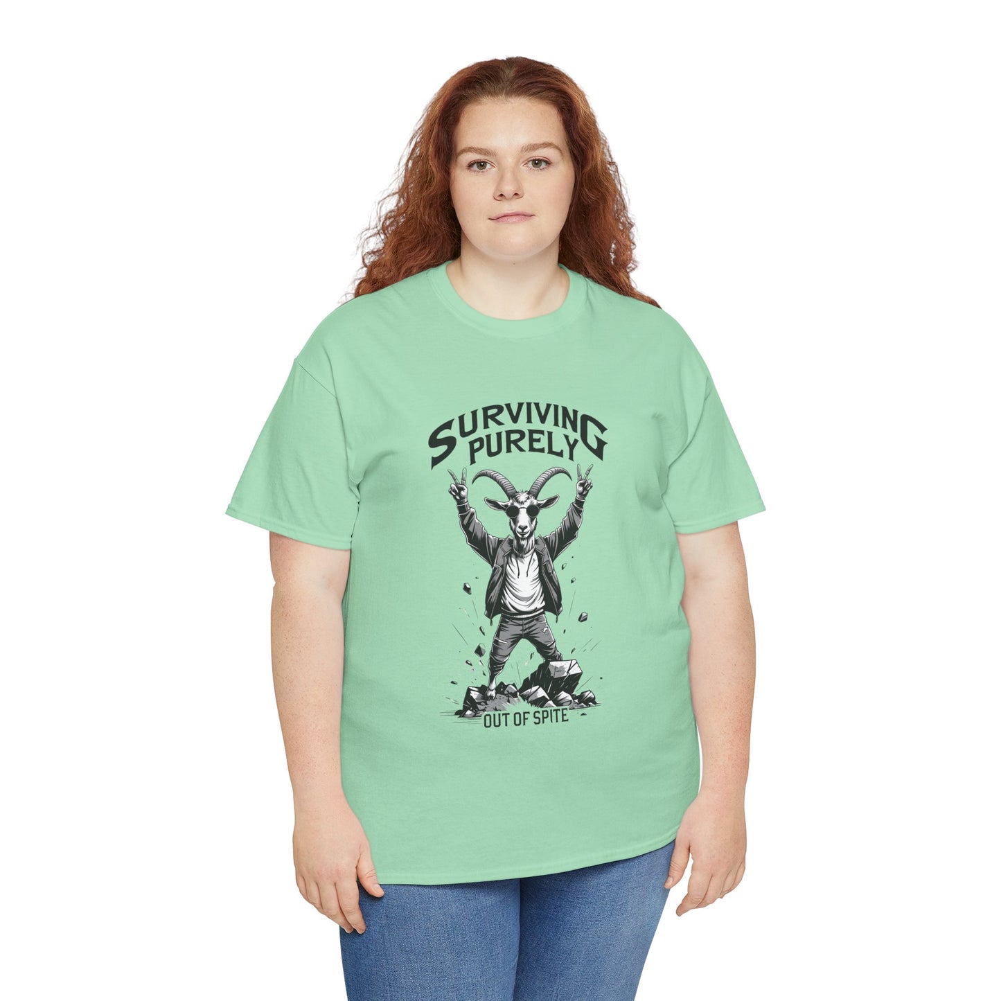 "Surviving Purely Out of Spite" Goat T-Shirt – Funny Mental Health Shirt