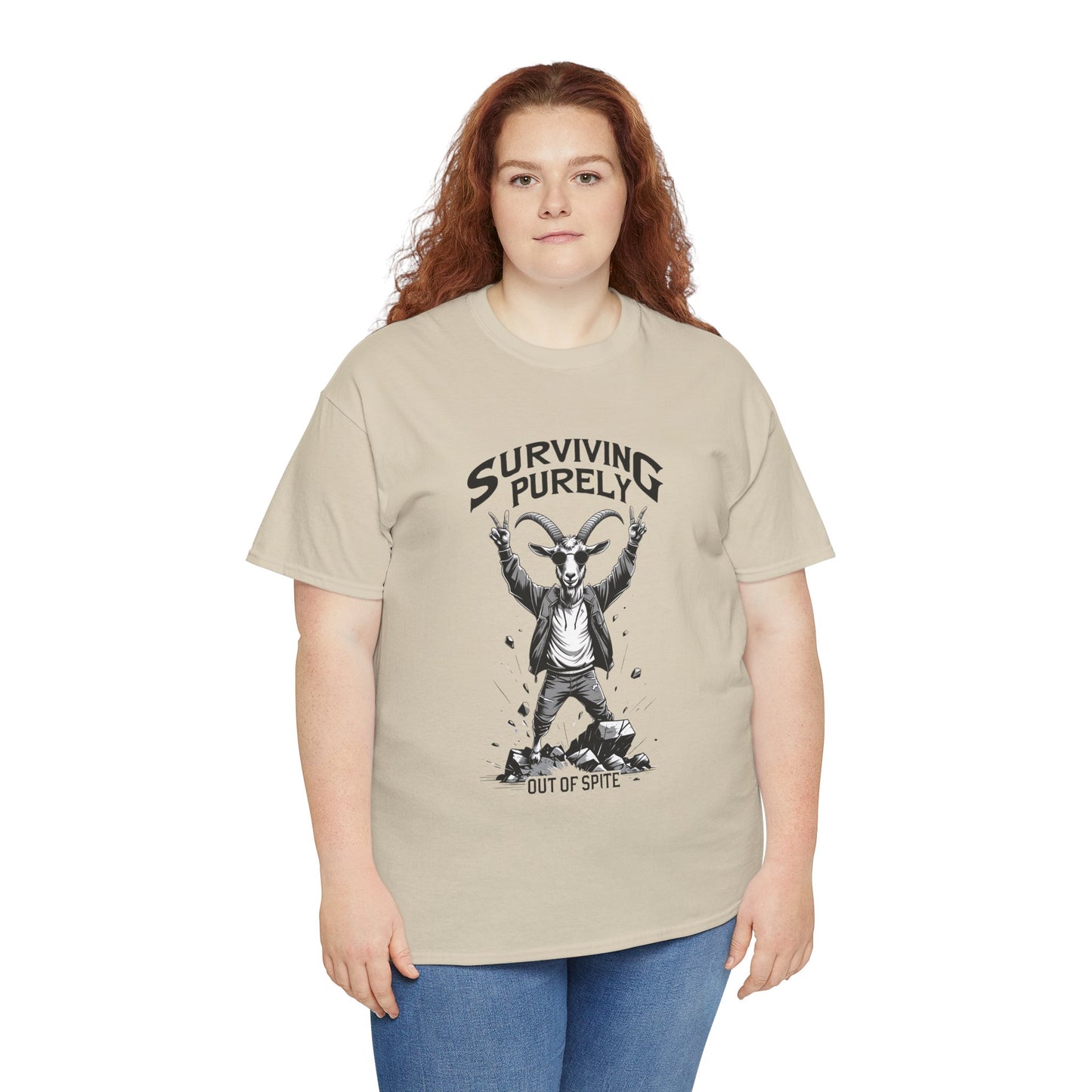 "Surviving Purely Out of Spite" Goat T-Shirt – Funny Mental Health Shirt