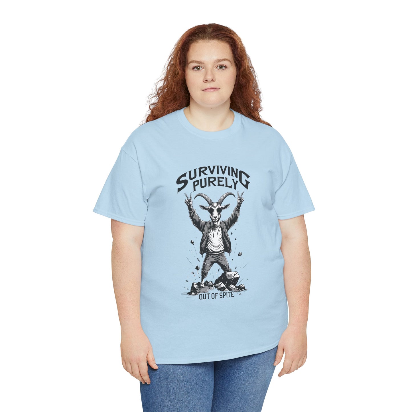 "Surviving Purely Out of Spite" Goat T-Shirt – Funny Mental Health Shirt