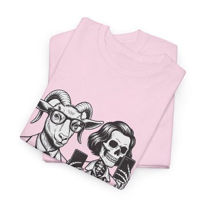 "Trauma-Bonded" Retro Black & White Vector T-Shirt –Scape Goat & Narcissistic Skeleton Satire Tee – Mental Health Humor Apparel