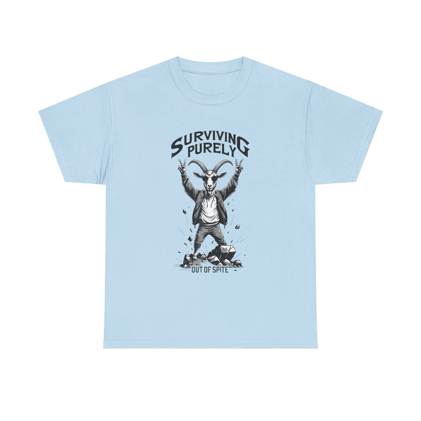 "Surviving Purely Out of Spite" Goat T-Shirt – Funny Mental Health Shirt