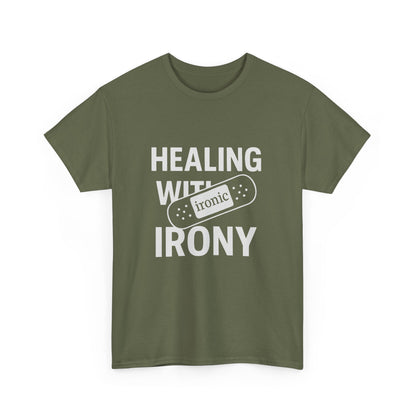 Healing With Irony – Funny Mental Health Bandage T-Shirt | Dark