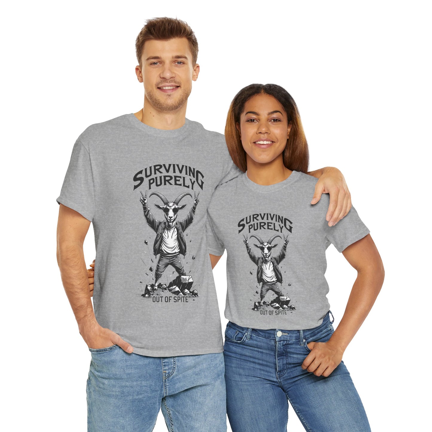 "Surviving Purely Out of Spite" Goat T-Shirt – Funny Mental Health Shirt