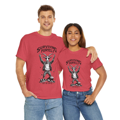 "Surviving Purely Out of Spite" Goat T-Shirt – Funny Mental Health Shirt