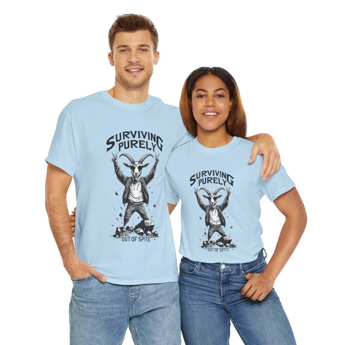 "Surviving Purely Out of Spite" Goat T-Shirt – Funny Mental Health Shirt