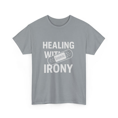 Healing With Irony – Funny Mental Health Bandage T-Shirt | Dark