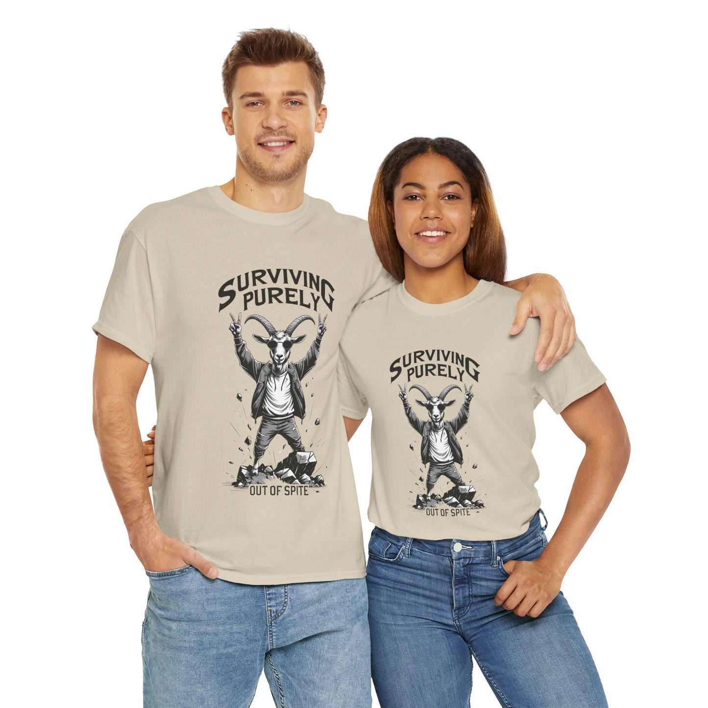 "Surviving Purely Out of Spite" Goat T-Shirt – Funny Mental Health Shirt