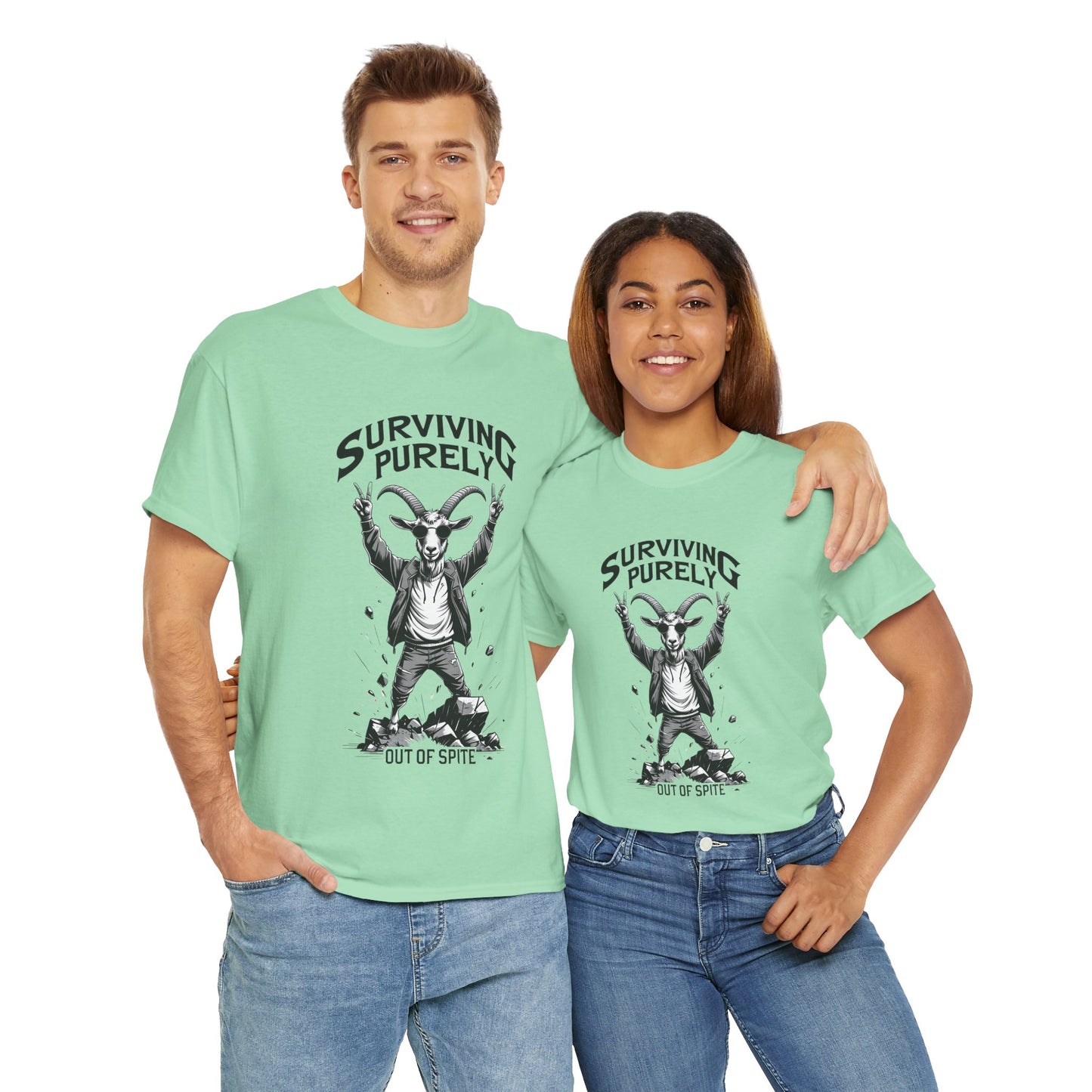 "Surviving Purely Out of Spite" Goat T-Shirt – Funny Mental Health Shirt