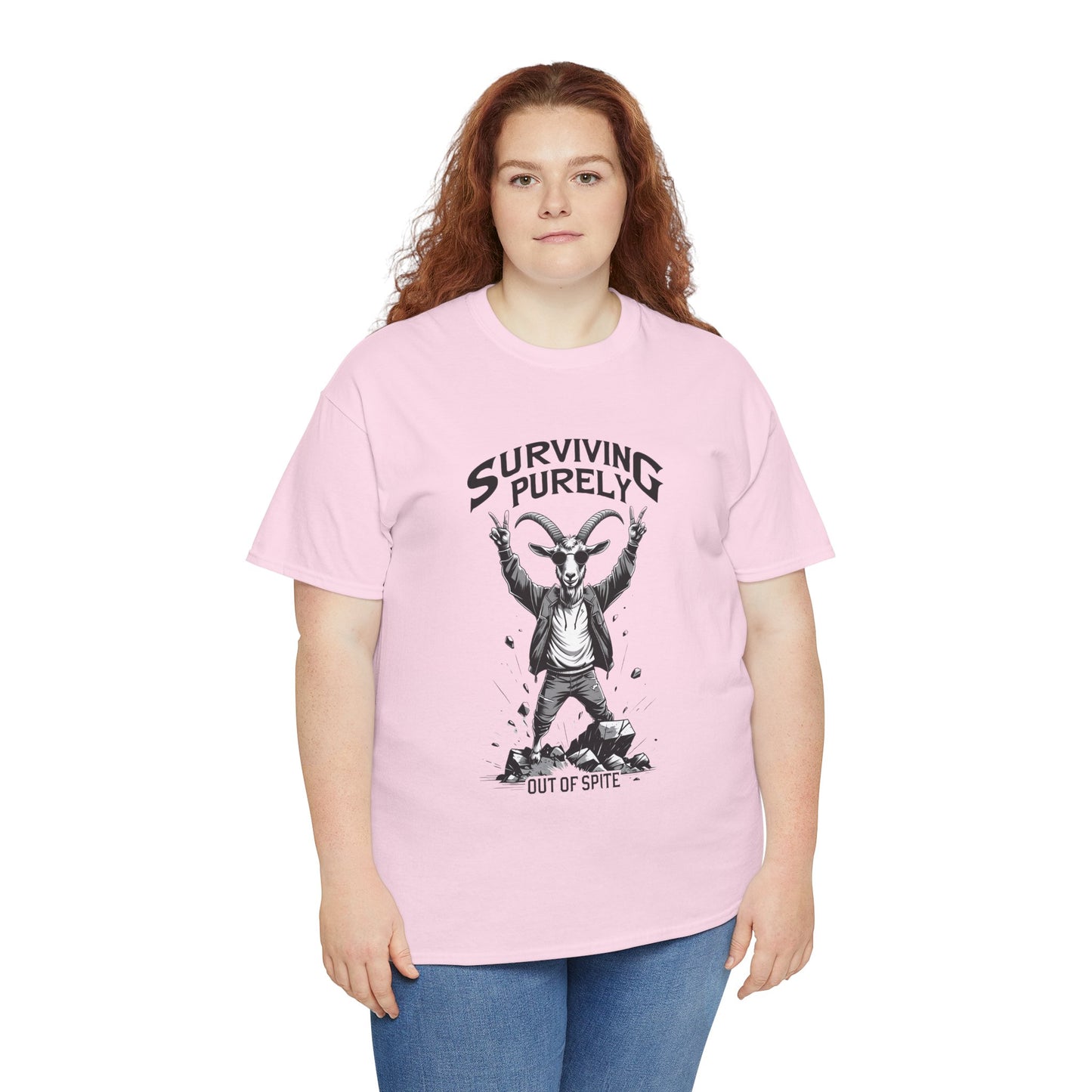 "Surviving Purely Out of Spite" Goat T-Shirt – Funny Mental Health Shirt