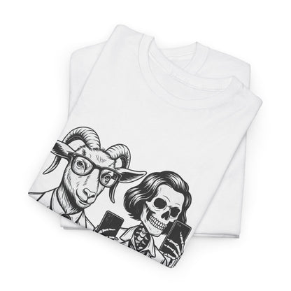 "Trauma-Bonded" Retro Black & White Vector T-Shirt –Scape Goat & Narcissistic Skeleton Satire Tee – Mental Health Humor Apparel