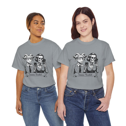 "Trauma-Bonded" Retro Black & White Vector T-Shirt –Scape Goat & Narcissistic Skeleton Satire Tee – Mental Health Humor Apparel