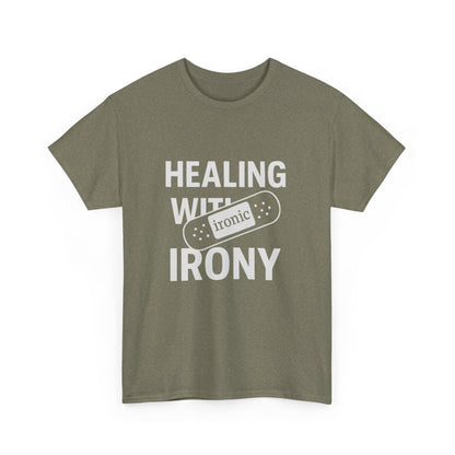Healing With Irony – Funny Mental Health Bandage T-Shirt | Dark