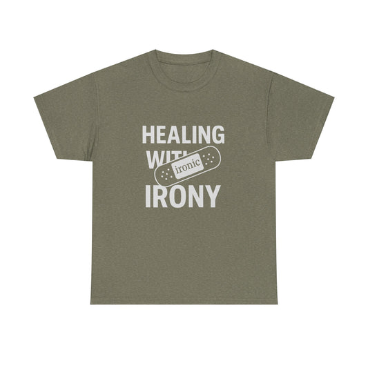 Healing With Irony – Funny Mental Health Bandage T-Shirt | Dark