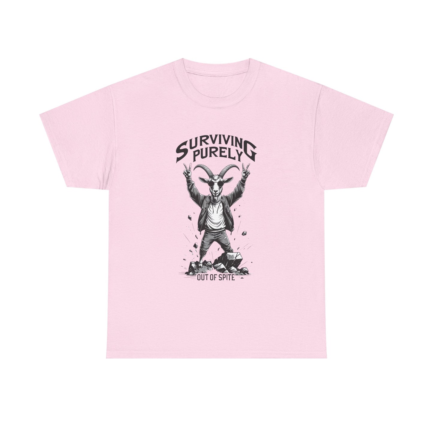 "Surviving Purely Out of Spite" Goat T-Shirt – Funny Mental Health Shirt