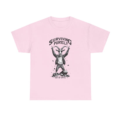"Surviving Purely Out of Spite" Goat T-Shirt – Funny Mental Health Shirt