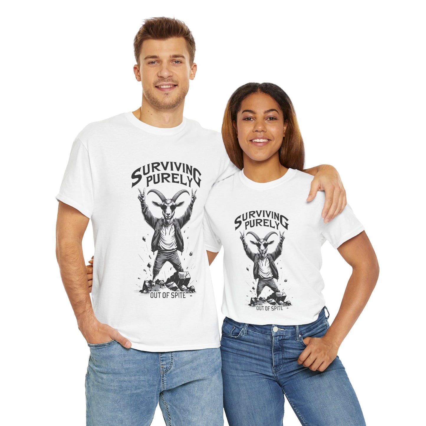 "Surviving Purely Out of Spite" Goat T-Shirt – Funny Mental Health Shirt