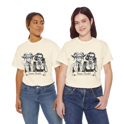 "Trauma-Bonded" Retro Black & White Vector T-Shirt –Scape Goat & Narcissistic Skeleton Satire Tee – Mental Health Humor Apparel
