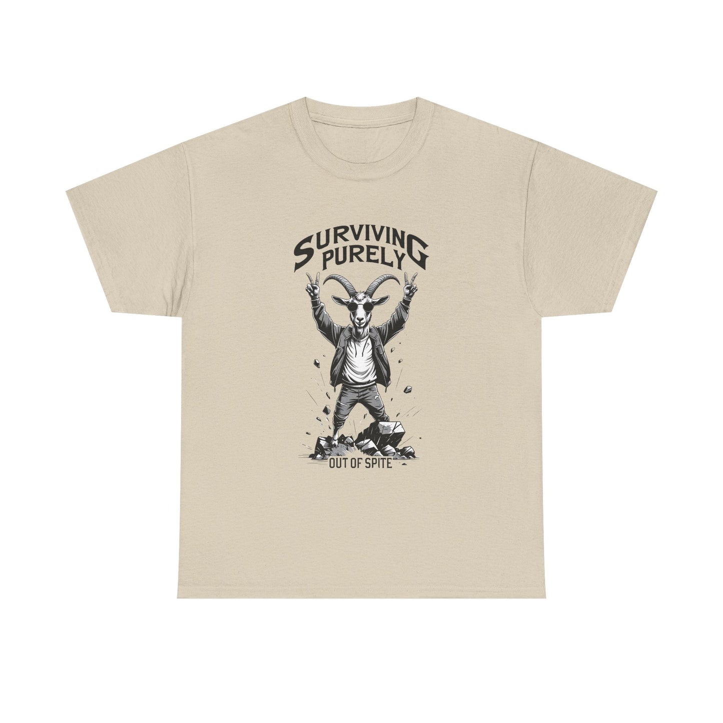 "Surviving Purely Out of Spite" Goat T-Shirt – Funny Mental Health Shirt