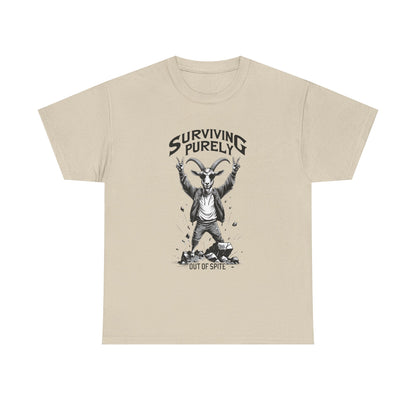 "Surviving Purely Out of Spite" Goat T-Shirt – Funny Mental Health Shirt