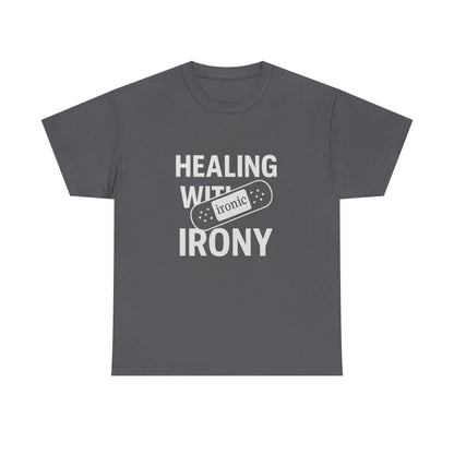 Healing With Irony – Funny Mental Health Bandage T-Shirt | Dark