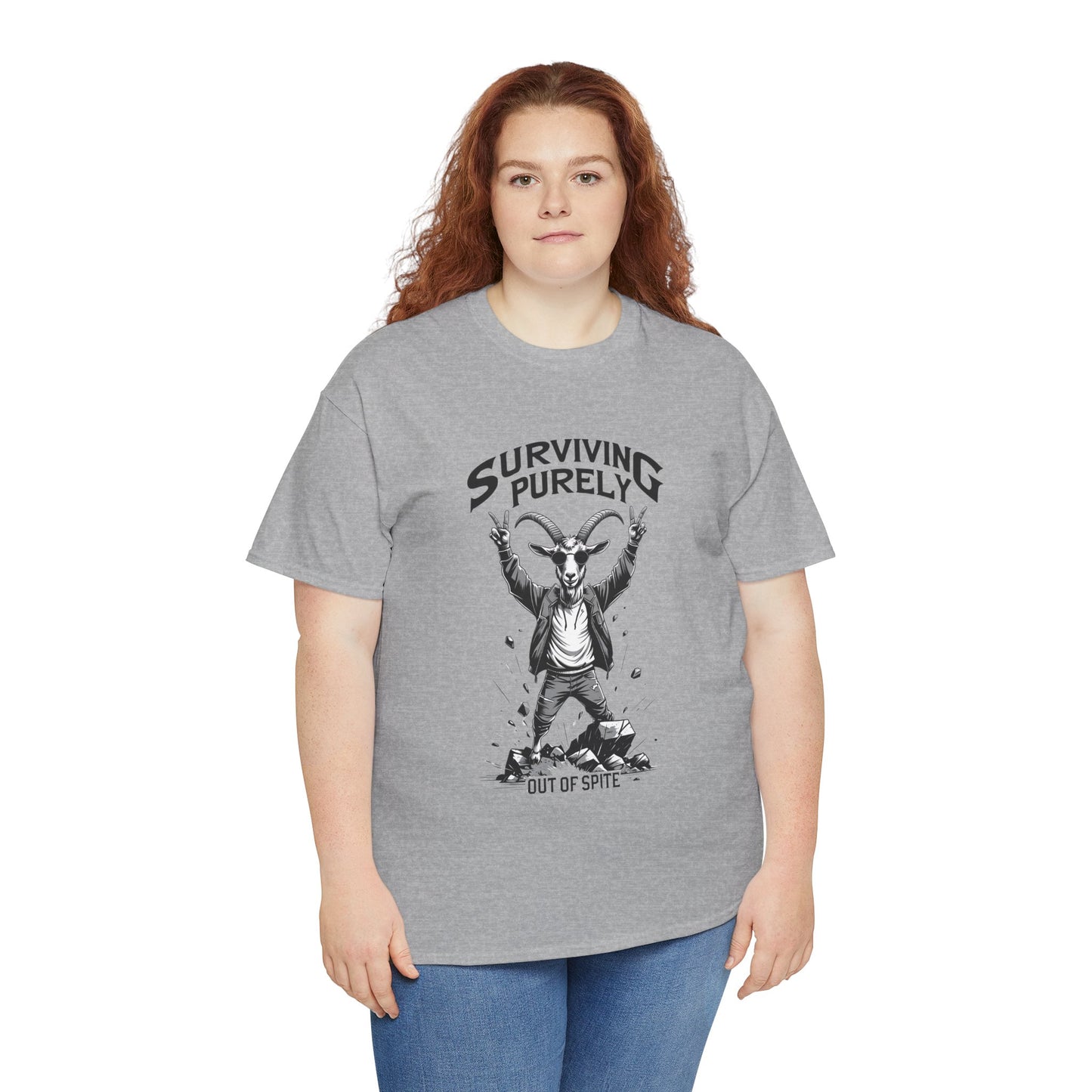 "Surviving Purely Out of Spite" Goat T-Shirt – Funny Mental Health Shirt