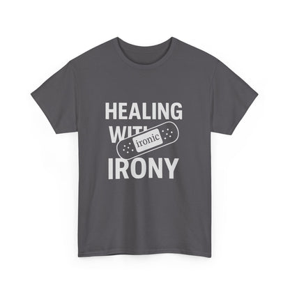 Healing With Irony – Funny Mental Health Bandage T-Shirt | Dark